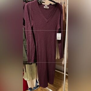Ribbed Long Sleeve Dress in Plum